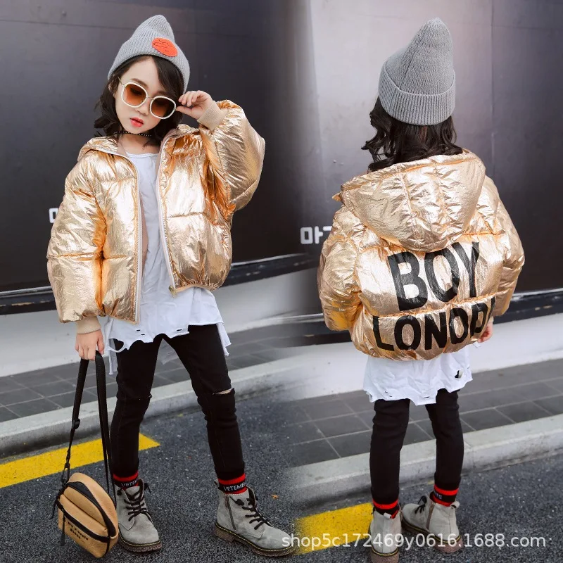 

Girls cotton jacket 2018 autumn winter thickening children short down cotton clothes girls warm hooded cotton coat tide