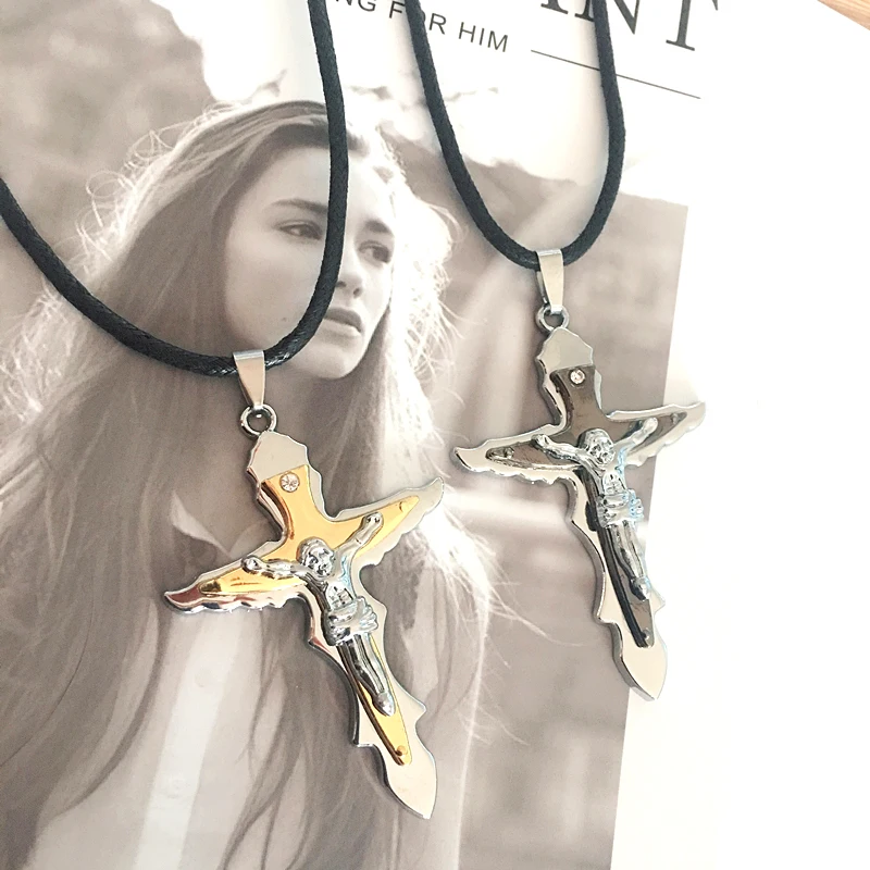 

Heeda Kpop Fashion Cross Pendant Men Necklace Punk Rock Stainless Steel Rope Chain Neck Accessories 2018 New Jesus Alloy Jewelry