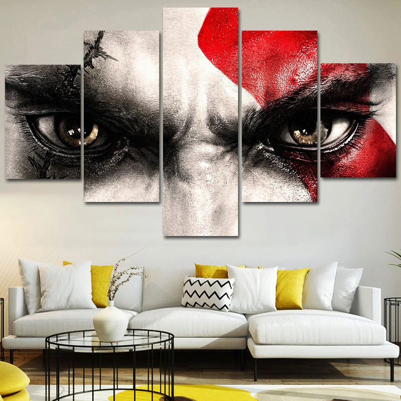 

Modular HD 5 Piece Wall Art pictures Canvas poster and print Oil Painting God of War Kratos Canvas Painting for livingroom frame