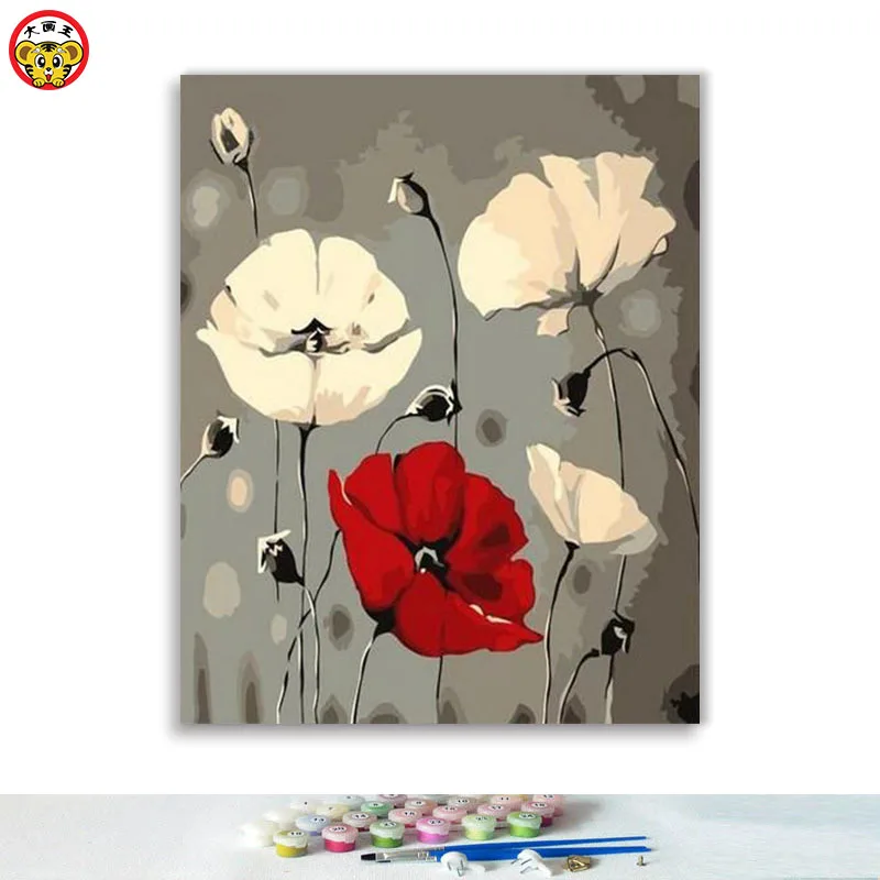 Kaufen Diy ölgemälde durch zahlen kunst farbe durch zahl blume mohn und chrysantheme darstellung Schlafzimmer parlor dekoration malerei