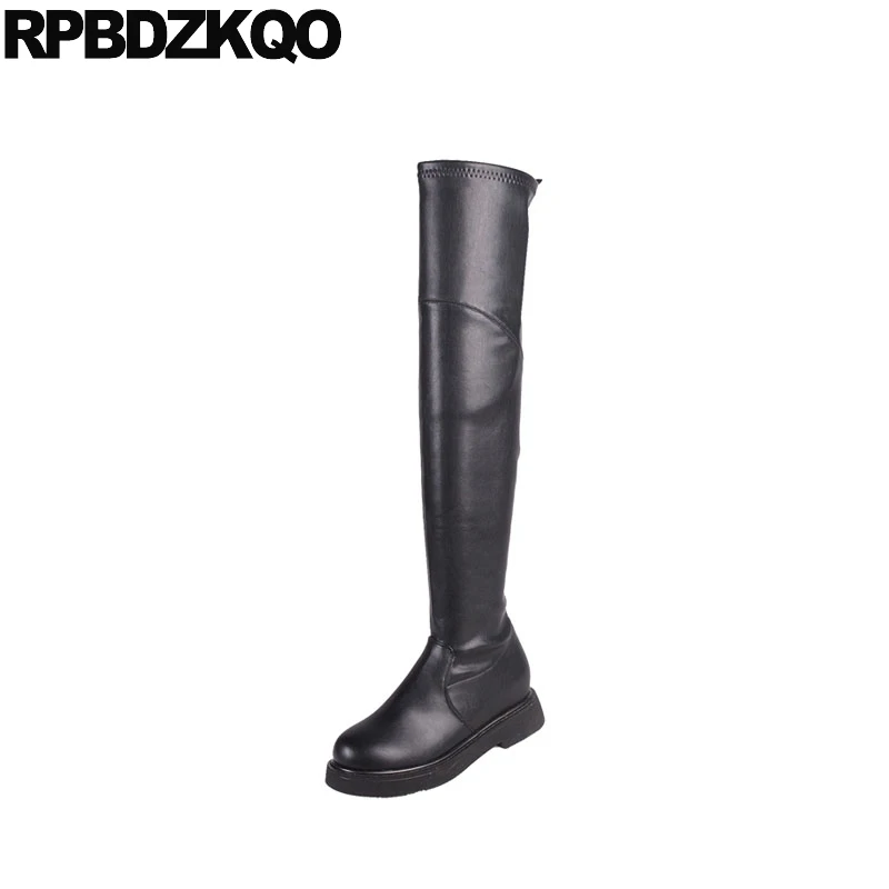 

long women boots winter 2018 black round toe fur over the knee slim thigh high faux new designer riding shoes flat equestrian