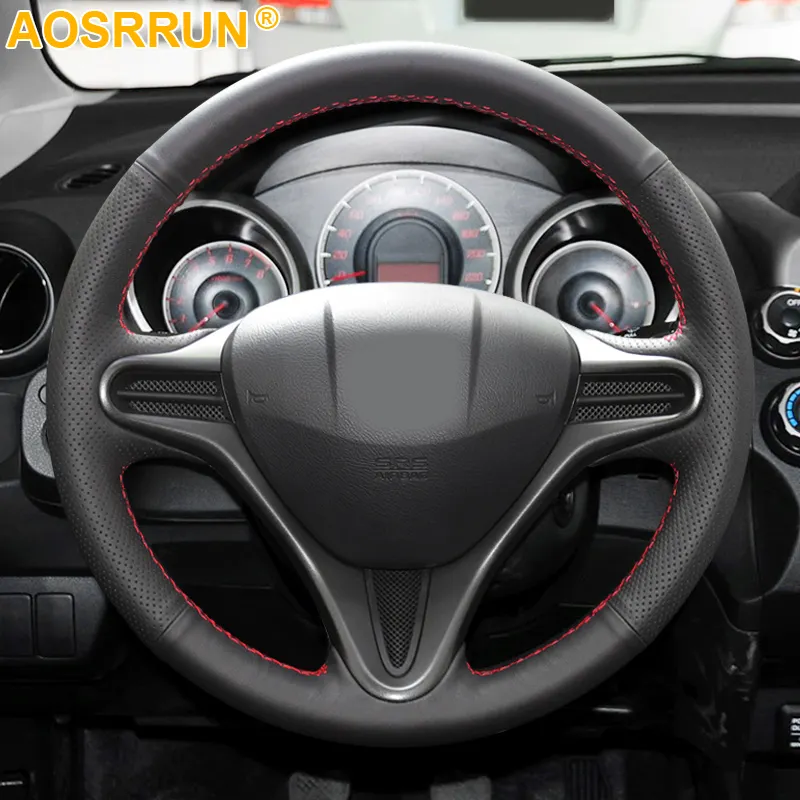 Couverture de volant de voiture en cuir cousue à la main, accessoires de voiture pour Honda Fit Jazz City 2009 – 2013 sight 2010-2014 2011 2012