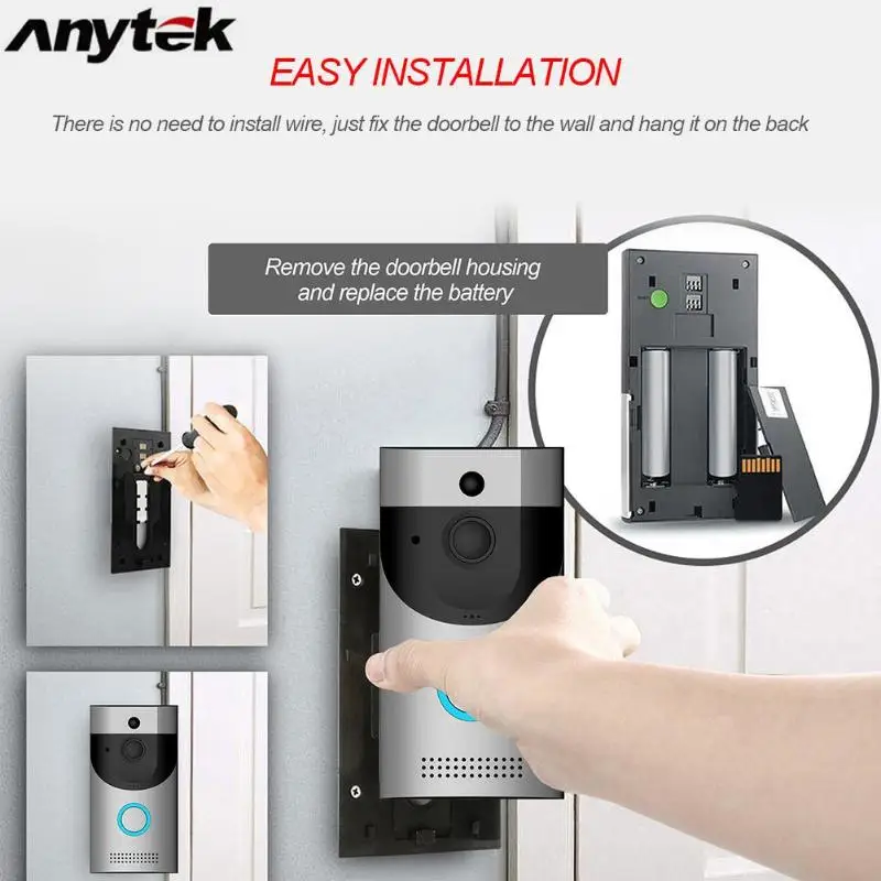 Anytek B30 wifi водонепроницаемый видео умный дверной звонок приемник 720P Беспроводная домофонная сигнализация ИК ночное видение IP камера PIR Обнаружение