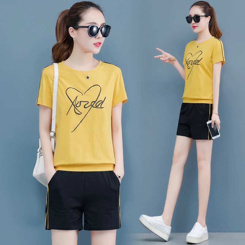 

YICIYA Yellow Two Piece Matching Shorts and Top Sets Tracksuits for Women Outfit Sportswear Plus Size Large 2019 Summer Clothing