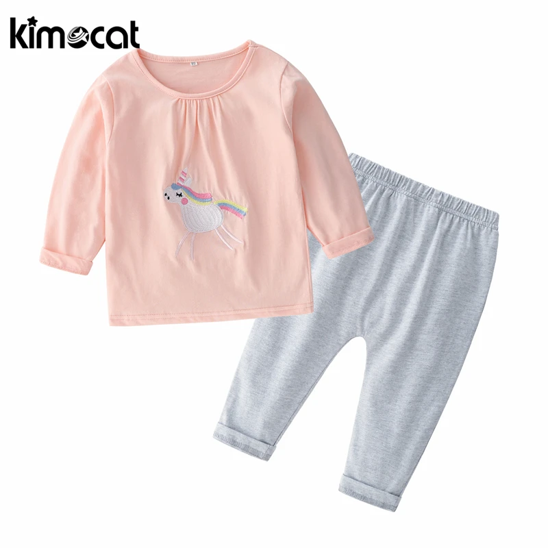 Kimocat/Одежда для маленьких мальчиков и девочек с длинными рукавами, сезон весна-осень, Милый хлопковый комплект одежды для мальчиков и