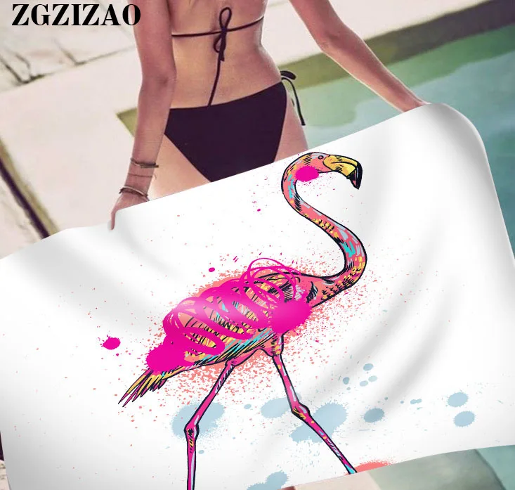 

ZGZIZAO Quick Drying Beach Towel Flamingo Print Microfiber Women Bath Towel Professional Roll Blanket Gym Travel Sauna Swim Mat
