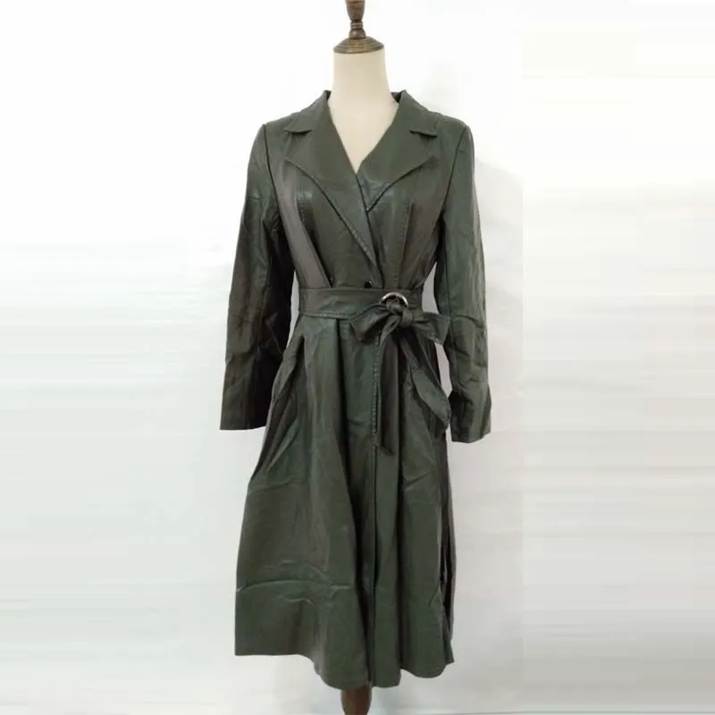 Женский Тренч с длинным рукавом, зимнее черное пальто из искусственной кожи, Тренч с поясом, европейский стиль, полиуретановое пальто, большое Свободное пальто, s