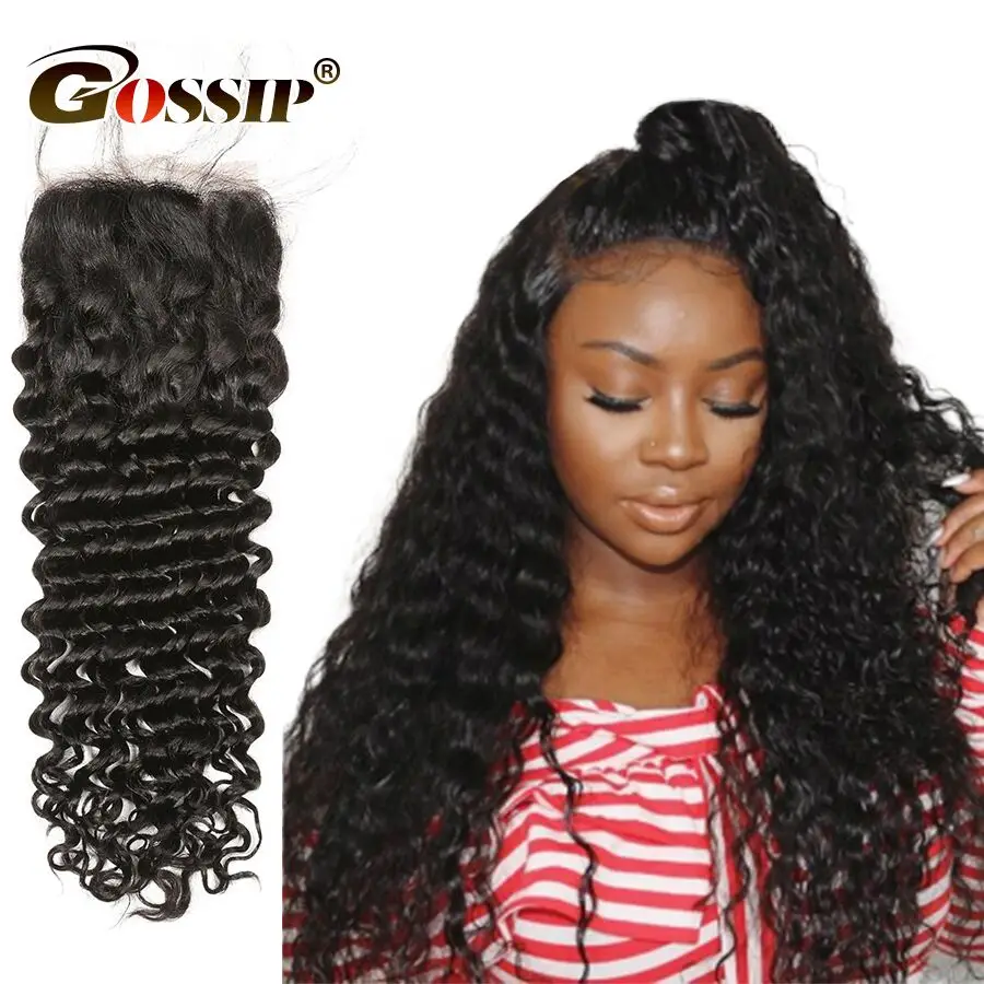 

Deep Wave Closure 100% Human Hair Closure Brazilian Hair 8-20 Inch Gossip Remy Hair 4x4 Lace Closure Pre Plucked Hair Extensions
