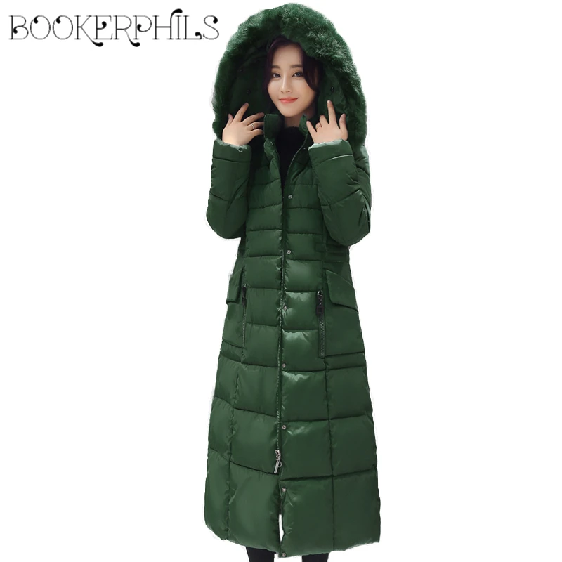 

X-Long Thicken Woman Jacket Winter Parka Hooded 2019 Autumn Fur Collar Female Coats Plus Size Solid Color Warm Cotton Outwear