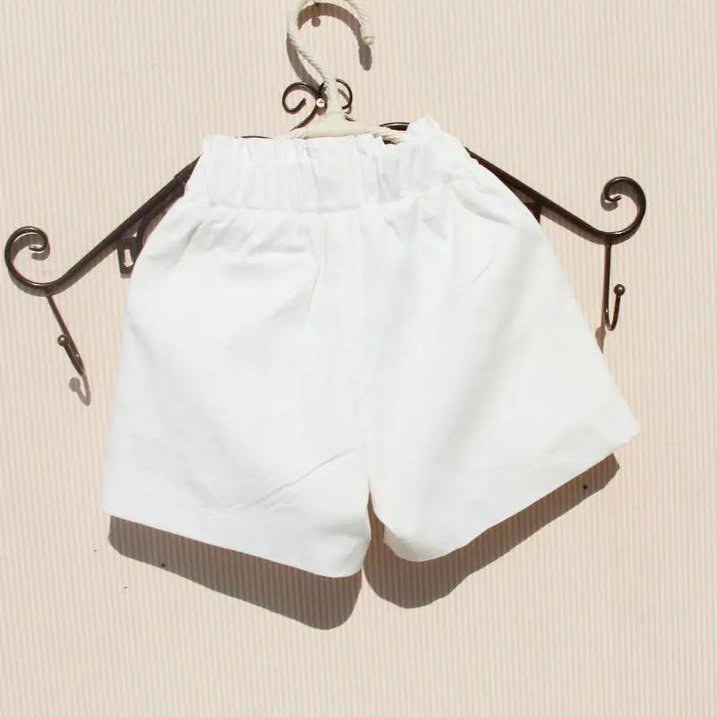 Летние шорты детские повседневные однотонные белые штаны Подростковая школьная одежда для девочек Популярные пляжные брюки детские шорты с бантом для девочек От 2 до 16 лет