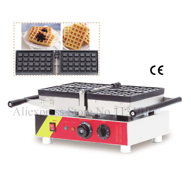 Commercial Conact Waffle Machine Belgian square waffle maker stainless steel folding type waffle baker with 4 pcs waffle moulds