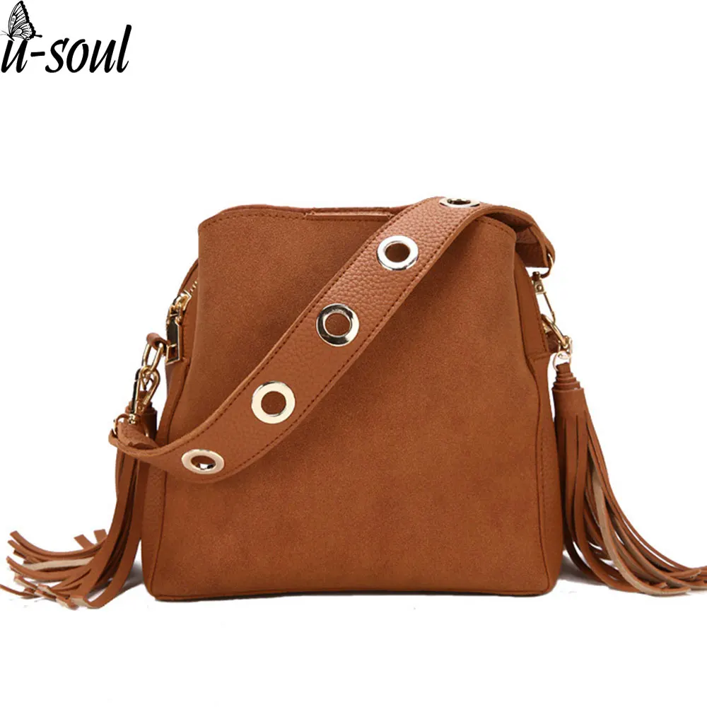 Buy soft leather pu women bucket bag tassel bags new