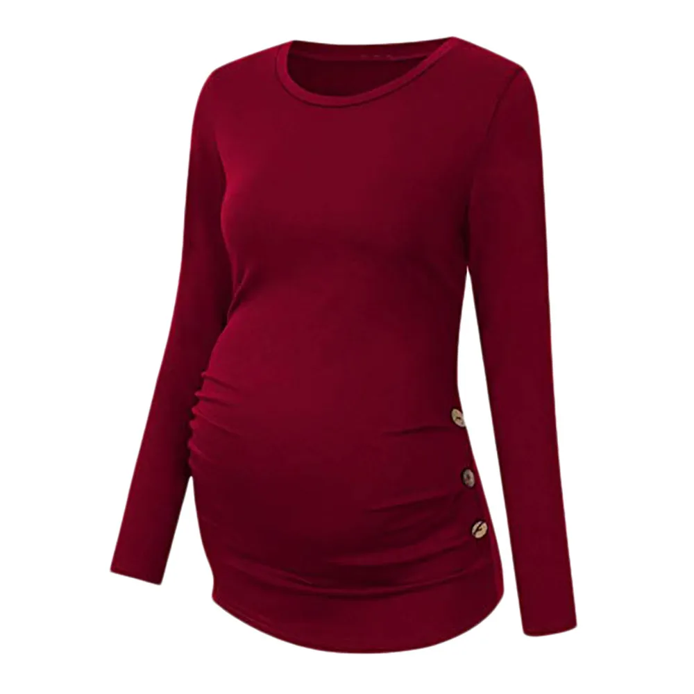 Одежда Беременность хлопковая одежда для беременных средства ухода за кожей для будущих мам рубашка боковая пуговица и Ruched топы Корре