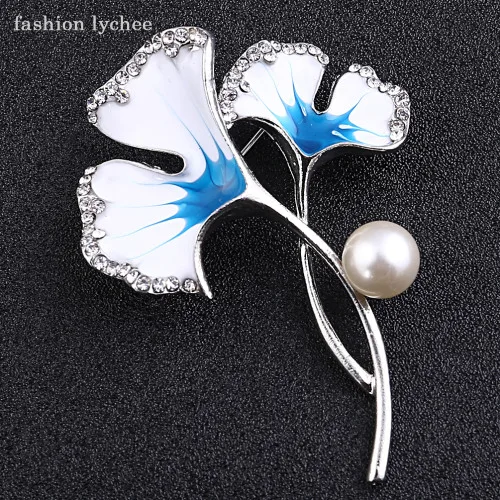 Valley Green Leaf White Flower Belle Broche Pin Women Fashion Jewelry Gift