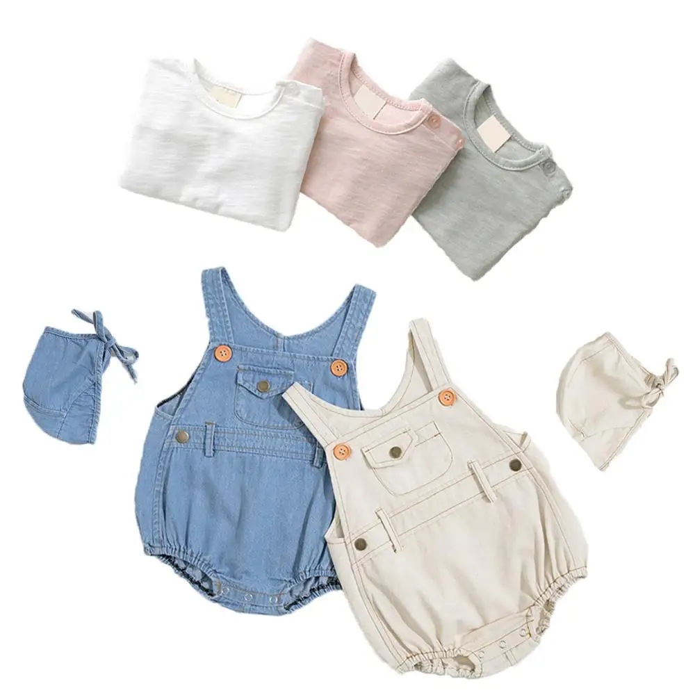 

Latest korea japan ins style high quality toddler jeans romper boutique baby jumpsuit