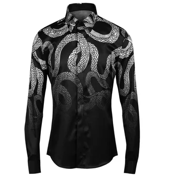 

Fierce Snake Gothic Wind Autumn Classic Trend high quality Men fashion casual spring men's shirt long sleeve plus size M-4XL