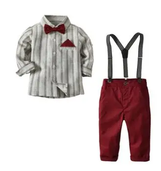 

Wedding Suit For Boys Kids Formal Prince School Student Dress Gentleman Kids Strap Shirt Pants Bowtie 4Pcs Performance Costumes