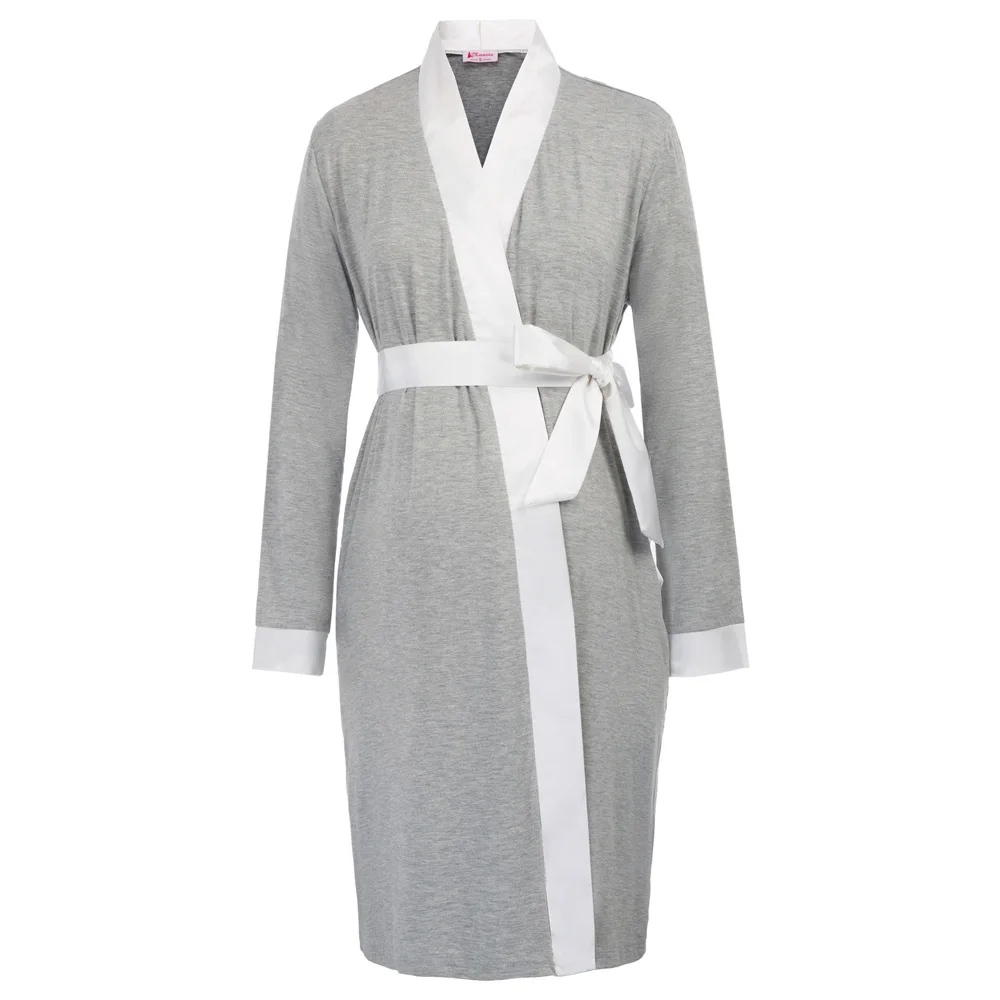 Contrast Color sleepwear knee length wrap lounge Women Maternity Long Sleeve V-Neck Nursing Breastfeeding Robe Nightwear Contrast Color sleepwear knee length wrap lounge Women Maternity Long Sleeve V-Neck Nursing Breastfeeding Robe Nightwear