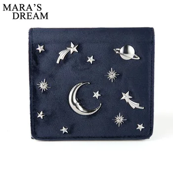 

Mara's Dream Women Velvet Wallet Female Slim Purse Short Small PU Leather Card Holder Coins Zipper Light Star Moon Hasp Clutchs