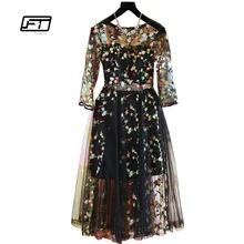 Fitaylor 2017 vestidos de las mujeres del verano más el tamaño bordado de malla sexy eleganr fiesta por la noche casual dress o cuello vestidos de mujer
