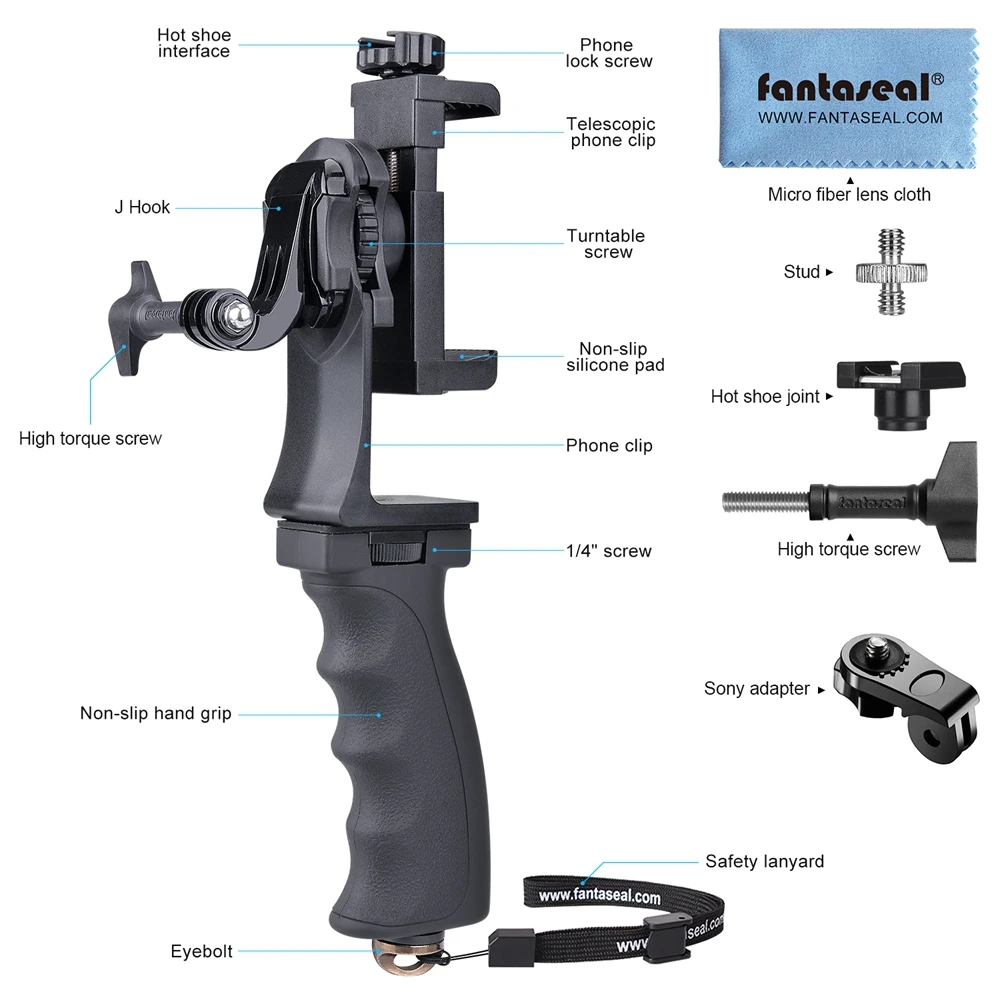 Эргономичная Экшн-камера 2в1, рукоятка, зажим для смартфона, стабилизатор, крепление на ручке, Youtube, vрегистратор, видео держатель, комплект для GoPro, sony