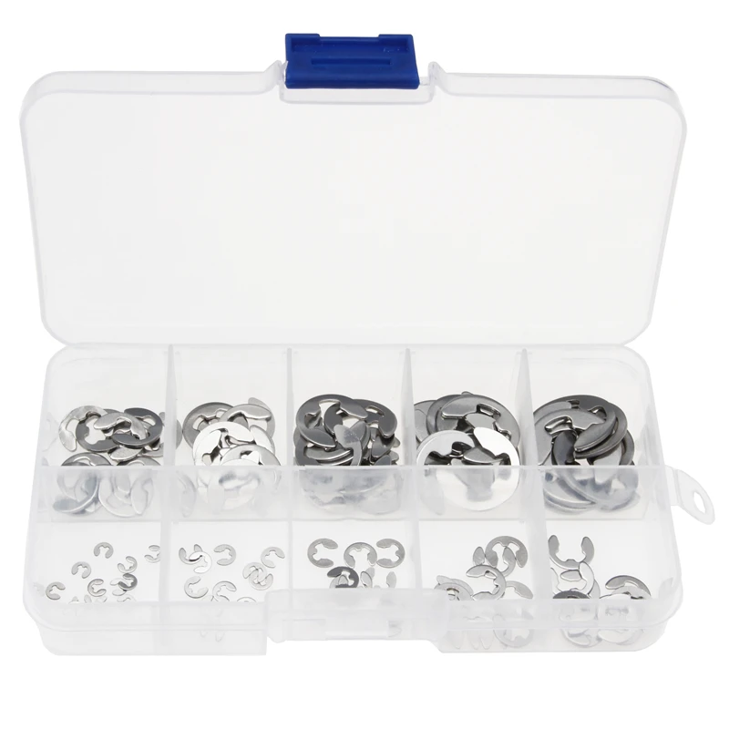 

120pcs E-Clip Assortment Kit 304 Stainless Steel Retaining Circlip Set 1.5mm to 10mm For Hardware Accessories