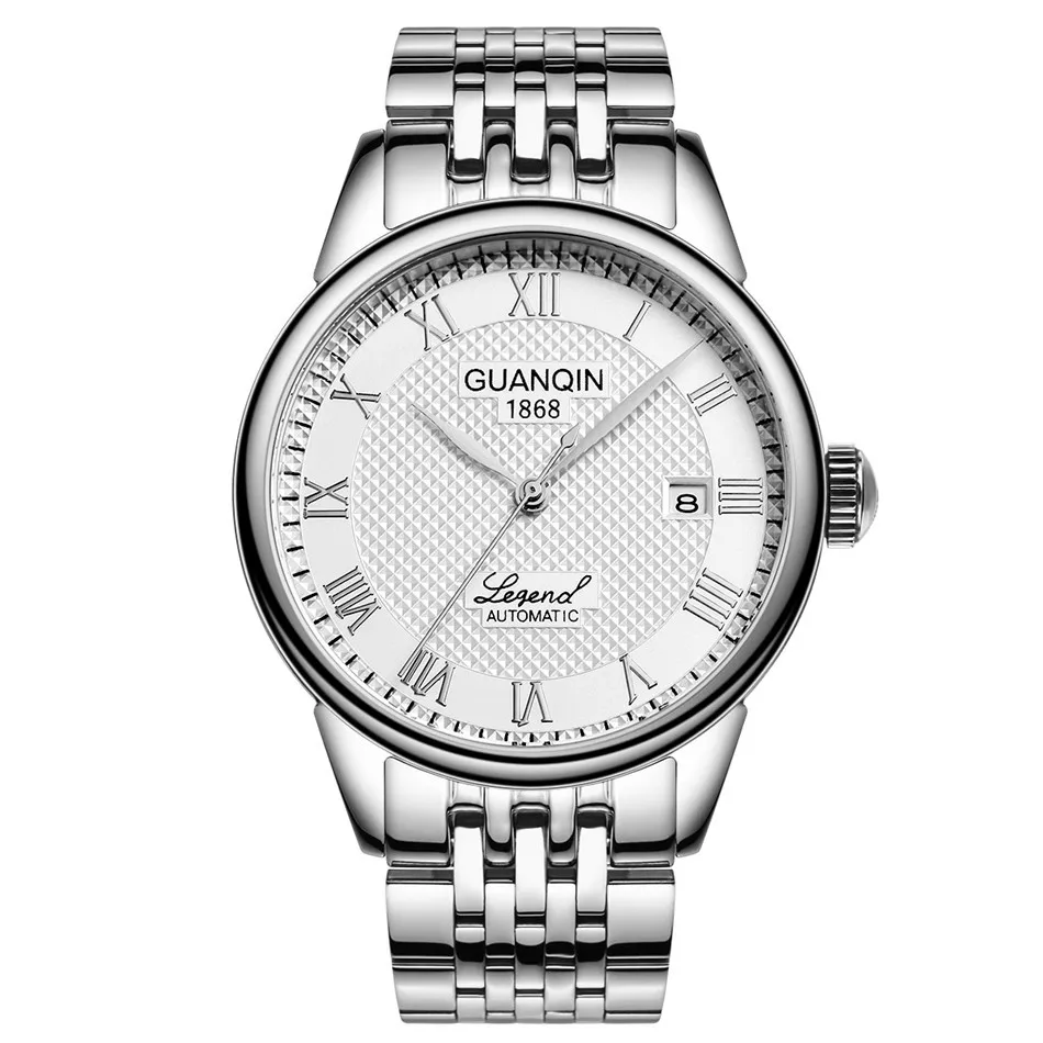 GUANQIN Mens watch Luxury Automatic Watch Men Mechanical Movement Wristwatches Waterproof Watches Top Brand White Day Display