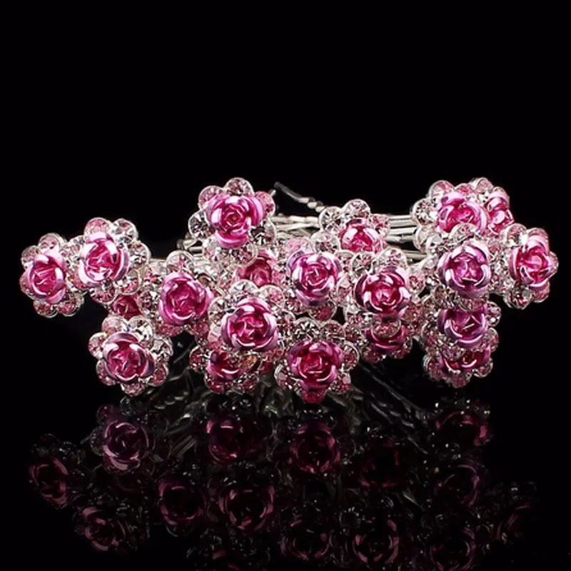 Buckdirect Worldwide Ltd 20pcs Wedding Crystal Diamante Rose Flower Hair Clip Hair Accessories violet 