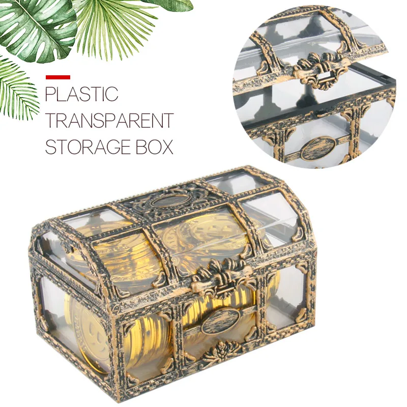 

Beautiful Storage Box Jewelry Storage Box Coin Storage Box Plastic Pirate Design Transparent Metal Lock Jewelry Treasure Chest