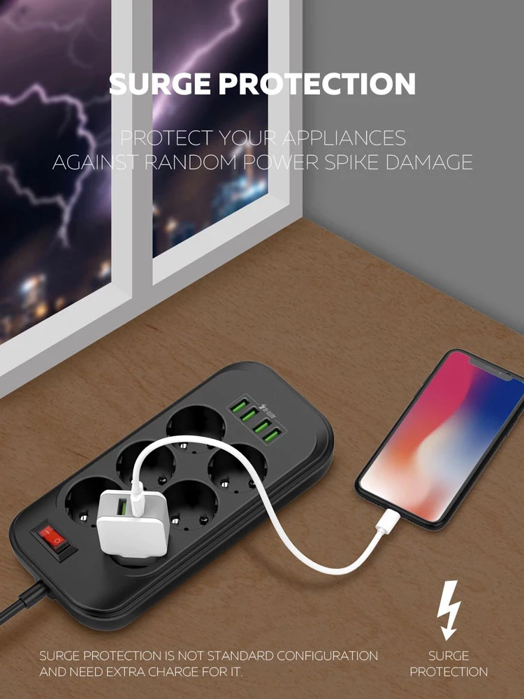 Rdxone ЕС умная розетка питания 4 USB 6 розетки переменного тока 2 м шнур настенное