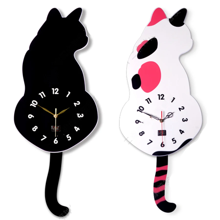 

Creative Cat Wall Clock Simple Modern Design with Tail Waying Clocks Cute Animal Acrylic Large Wall Watch Art Home Decor Silence