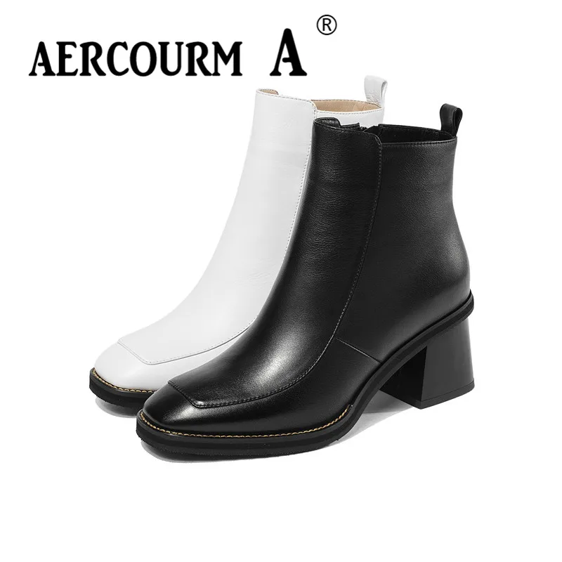 Зимние женские ботильоны из натуральной кожи Aercourm A 2019 черные и белые ботинки с