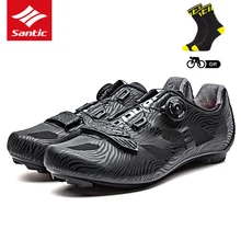 Santic 2018 New Men Cycling Shoes Lace-up Nylon Sole Road Bike Shoes Sneakers Athletic Racing Bicycle Shoes for Man Riding Black