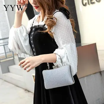 

Women Evening Bags Rhinestone Silver Top Handle Handbag Female Gold Chain Over Shoulder Bag Bridal Designer Elegant Clutch Purse
