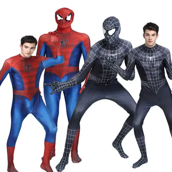 

Zwart Rood Spider-man Kostuum Mannen Volwassen Spiderman Cosplay Spandex Superhero Kostuum Met Masker Halloween Party Zentai
