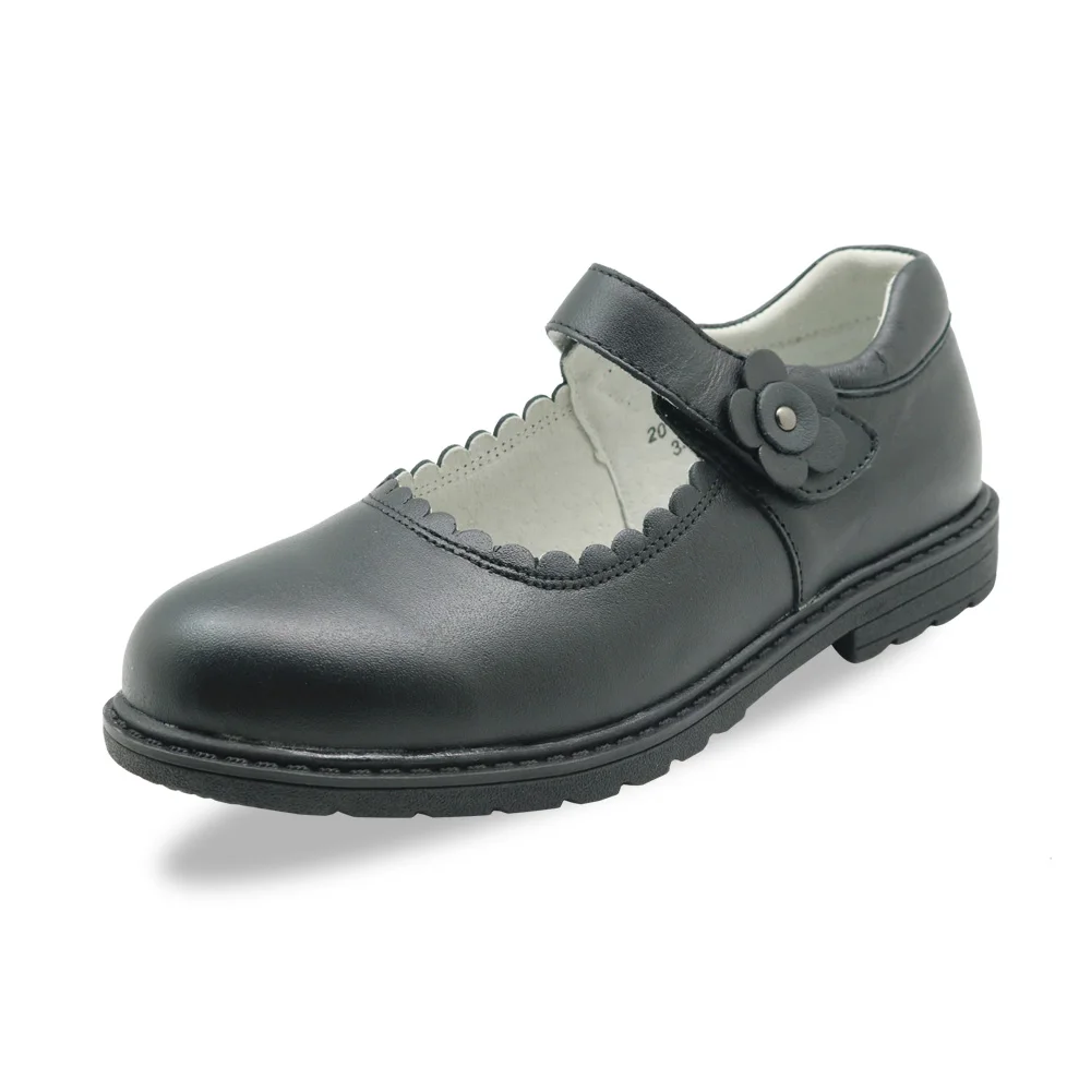Apakowa/кожаный крючок для девочек-подростков с круглым носком; черная школьная обувь mary jane; вечерние свадебные туфли на крестины с цветком - Цвет: black