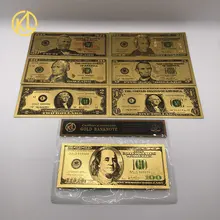 7 шт./компл. американские деньги набор золотых банкнот 1 2 5 10 20 50 100 долларов банкноты Позолоченные поддельные деньги для сбора
