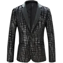 Для мужчин пиджак бренд Повседневное Искусственная кожа сплайсированные бархатный костюм Мода штук Дизайн Блейзер 171