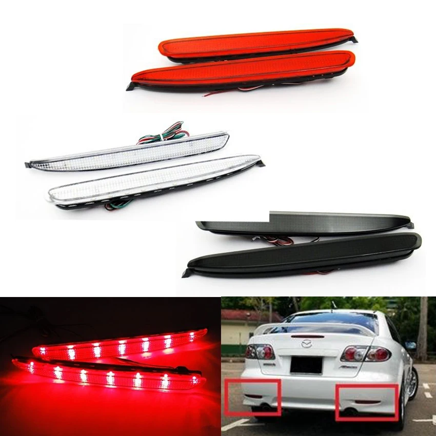

Pair LED Rear Bumper Reflector Side Marker Light Driving Turning Parking Warning Fog Stop Lamp For For Mazda 6 2003-2008