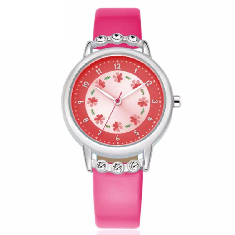 Детские часы, повседневные Модные студенческие часы с милыми цветами, водонепроницаемые кварцевые наручные часы с ремешком из искусственной кожи для девочек