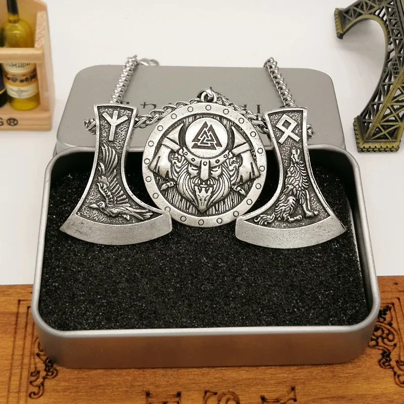 Odin кулон Valknut ожерелье Волчонок рунный топор викинги языческие украшения Прямая