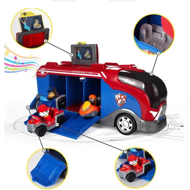 Paw Patrol Toys Dog Bus Toys Music Includes 3 car patrulla canina Anime Figurine Car PVC Action Figure model Children Best Gifts