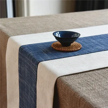 

Brief Double Color Linen Table Runner Chinese Kung Fu Tea Set Desk Long Mats Household Table Dinner Decoration Pads Cushion
