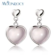 Moonrocy изделия оптом серебряные Цвет Росс кварц розовый опал Кристаллические серьги сердце для Для женщин Обувь для девочек Прямая