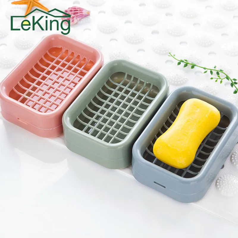 1Pc Double Layer Plastic Soap Holder Drainage Soap Box Holder Shower Soapdish Non-slip Dish Draining Tool Bathroom Accessories draining soap dish with lid