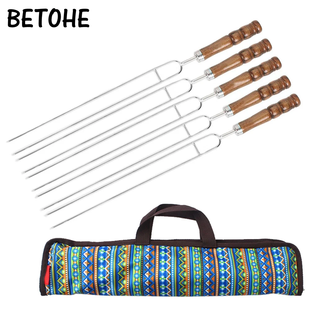 5 in1High Quality Stainless Steel Skewers Flat Meat BBQ Skewers Forks