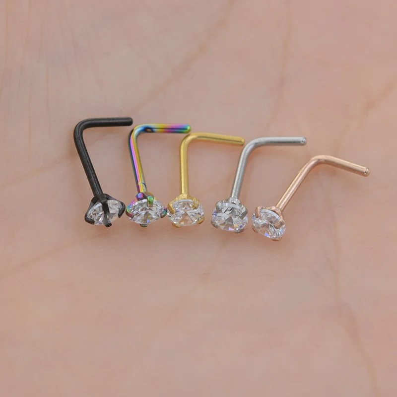 1Pc 1.5 2mm 2.5mm 20G Zircon Nose Stud Steptum Nose Studs Hooks Bar Pin Nose Rings Body Piercing Stainless Steel Jewellery - Image 6