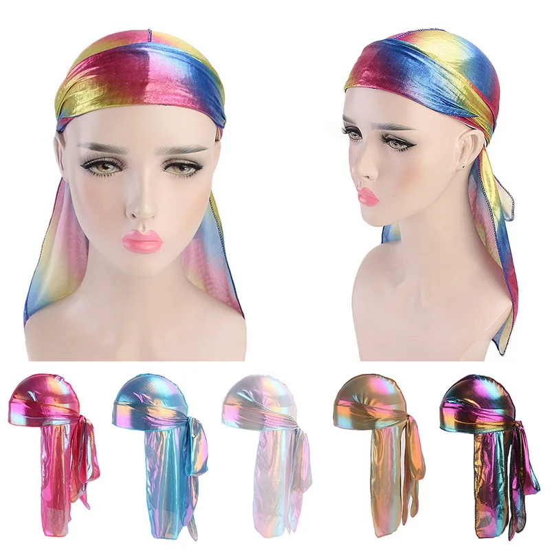 Viewk Womens Silk Polyester Bandana Hat Durag Rag Tail Headwrap Headwear
