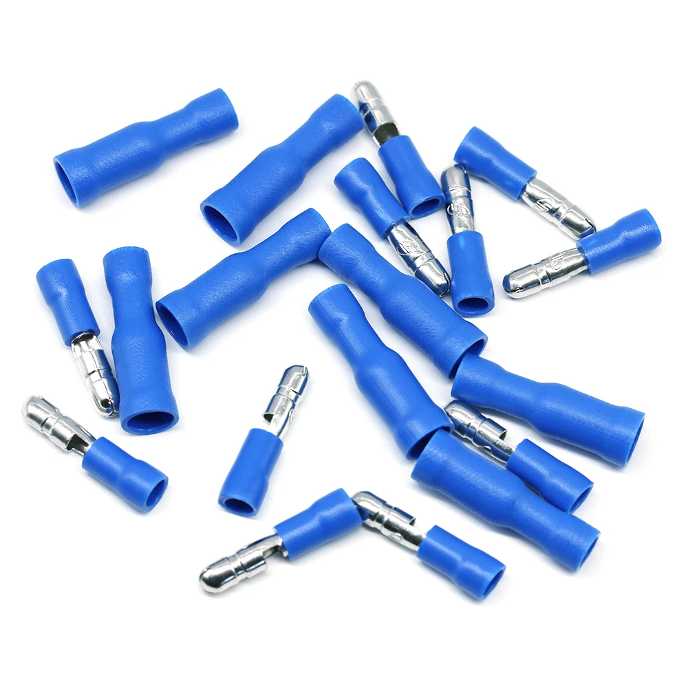 

50/100PCS Exquisite Durable Blue 16-14AWG Assorted Bullet Butt Connector Insulated Crimp Male & Female Wire Terminal