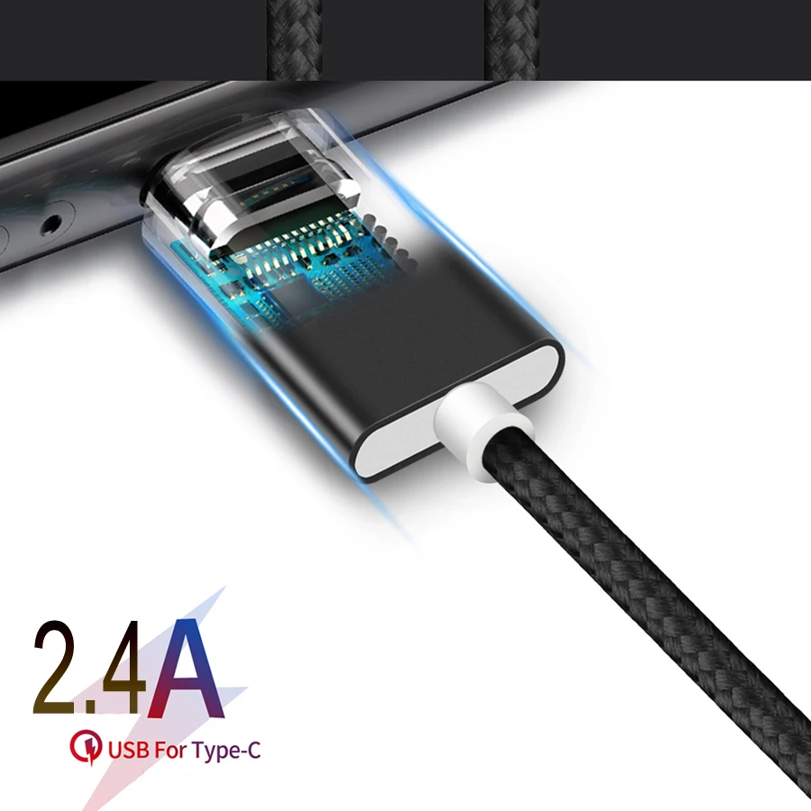 Нейлоновый кабель usb type-C для быстрой зарядки samsung, USB-C, зарядный шнур, кабели для передачи данных для мобильных телефонов type-C